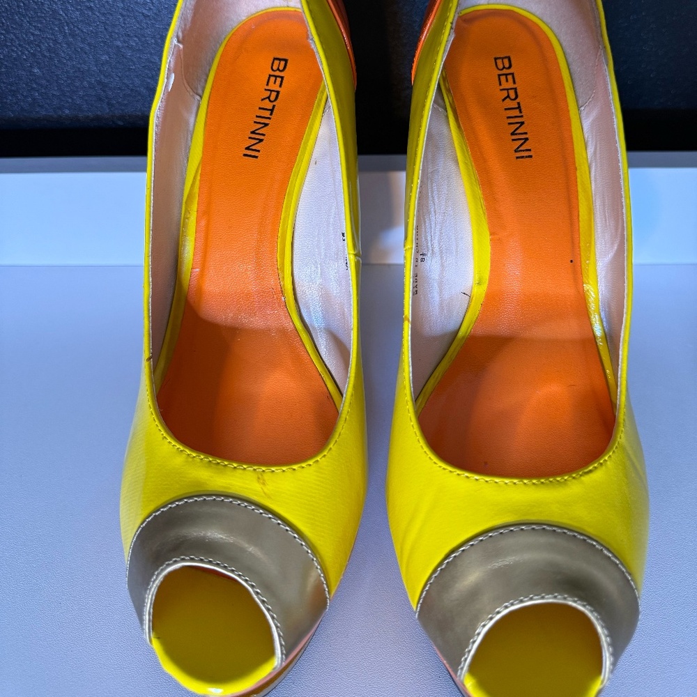 Yellow & Orange Peep-Toe Platform Heels – Statement Stilettos